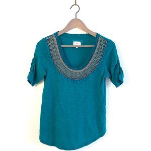 Anthropologie Deletta Tee Top Embellished Neck